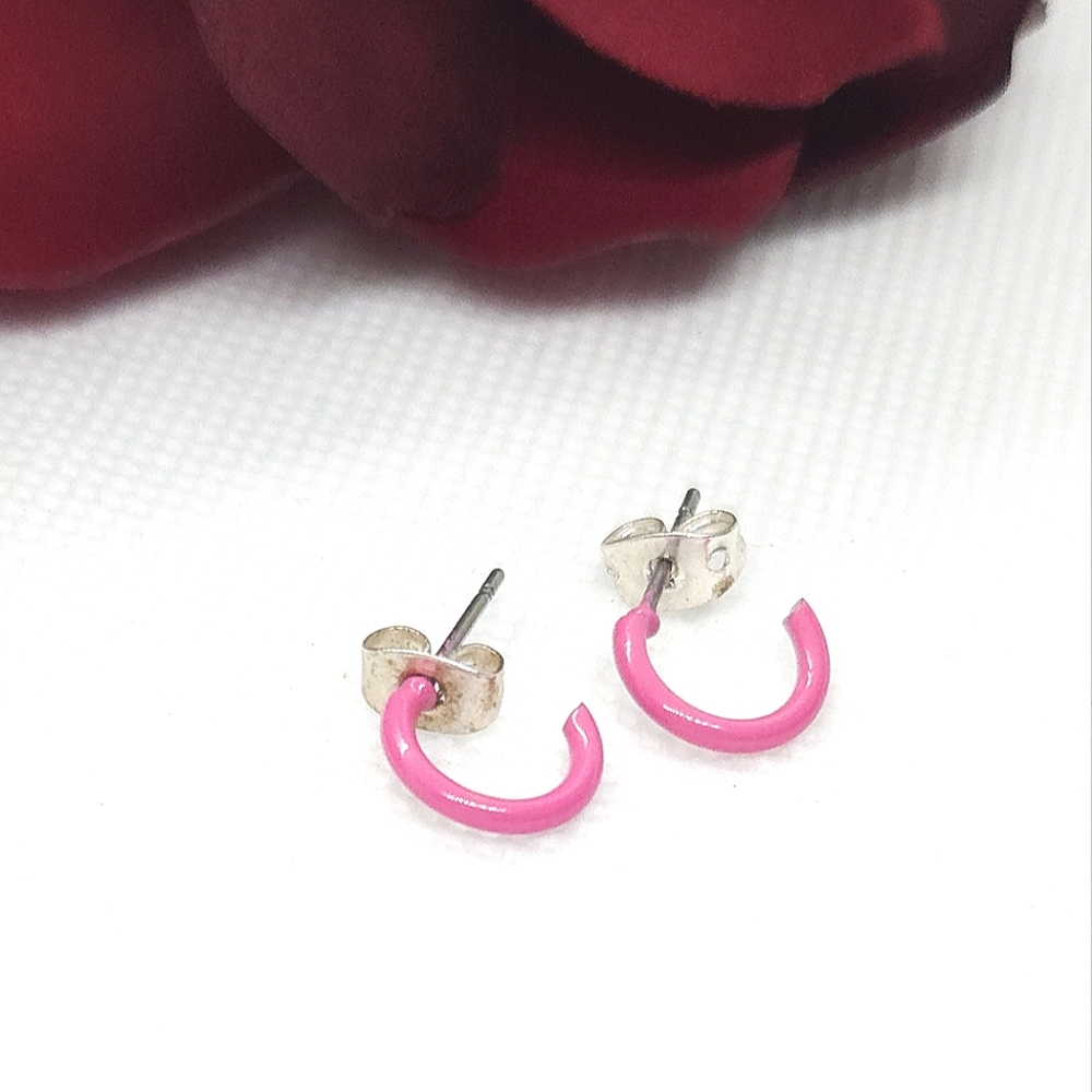 Hot Pink Dainty Hoop Earrings Minimalist Hoops